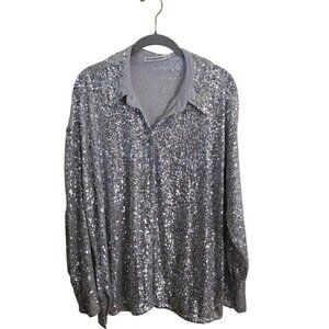 Abercrombie & Fitch Stunning Sequined Silver Blouse Party Holiday Disco Size L